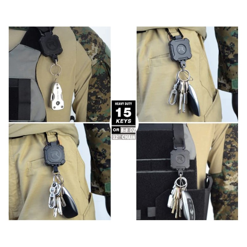 Barone Strongest Telescopic Reel Chain with Carabiner Clip Belt Clip