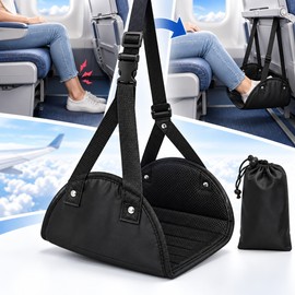 Airplane Footrest Hammock with Adjustable Strap, Portable Padded Travel Foot Rest with Carry Pouch for Flights & Office