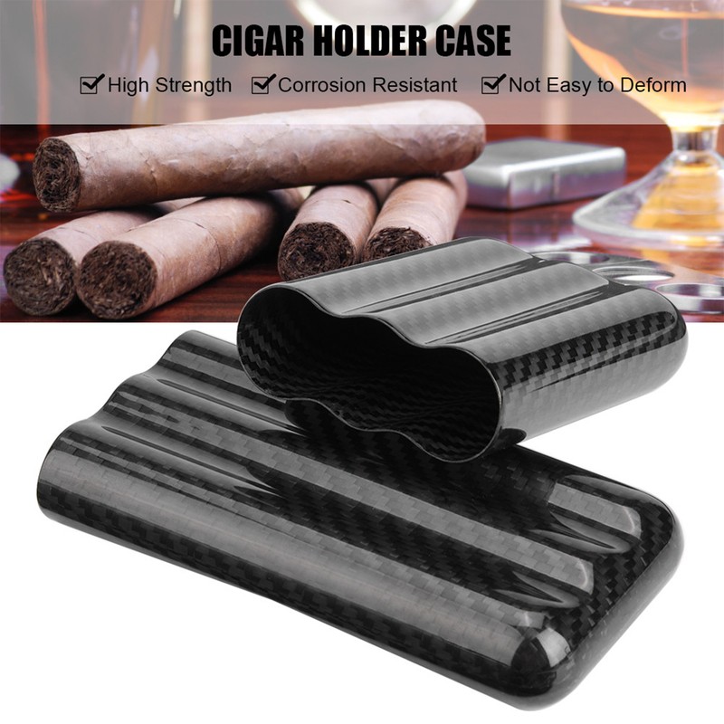 Carbon Fiber Cigar Case Humidors 3 Tubes Cigar Holder Storage