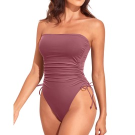 Yonique - Traje de baño de una pieza para mujer, sin tirantes, con control de barriga, bandeau, Rojo rubor, Small