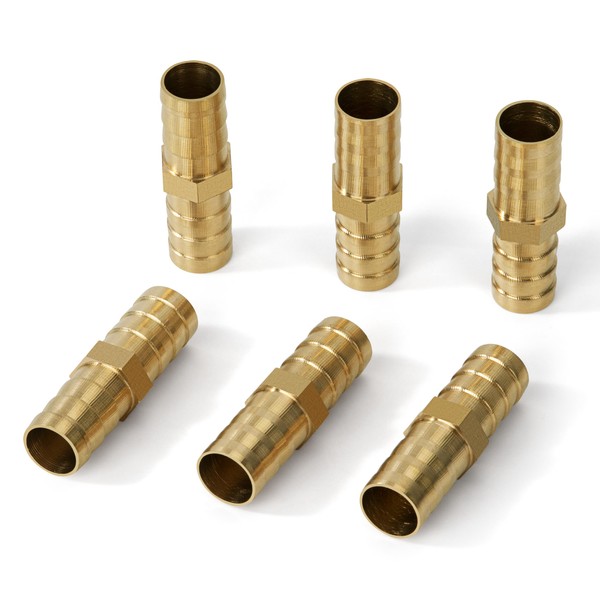Pack of 6 12 mm Brass Hose Nozzle, 2-Way Straight