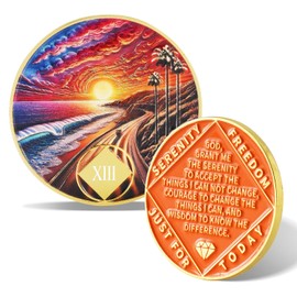Sunset Beach Road 13 Year Sobriety Coin - Inspirational Recovery Token for NA/AA, AA Chip & NA Medallion for Clean Time, Narcotics Alcoholics Anonymous Gifts for Men & Women