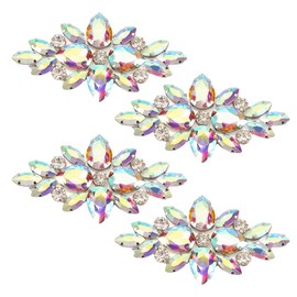 FINGERINSPIRE 4 Pcs Flower Rhinestone Applique 3.39x1.65" Iron on Rhinestone Patch AB Color Sew on Crystal Appliques Floral Wedding Hotfix Rhinestone Patches for Wedding Bridal Dress Clothes Decor