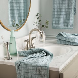 TOWN & COUNTRY EVERYDAY 4-Piece Textured Windowpane Hand Towel Set, 20x30-Inch, 100% Cotton, Plush & Absorbent 550GSM, Aqua Blue