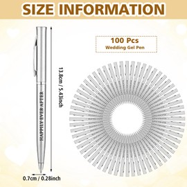 100 Pcs Wedding Pens Metal Slim Ballpoint Pens 1 mm Medium Point Metallic Retractable Pens Black Ink Fancy Wedding Pens for Bridal Shower Party Gift Guest Office Business Students Teachers (Silver)