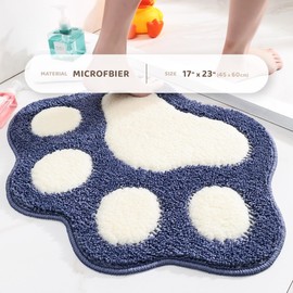 Molesun Paw Shaped Bath Mat, Cute Bathroom Rug Non-Slip, Soft Microfiber Water Absorbent Thick Shower Rug, Machine Washable Bath Rug for Bathroom Bedroom, Blue, 17x23