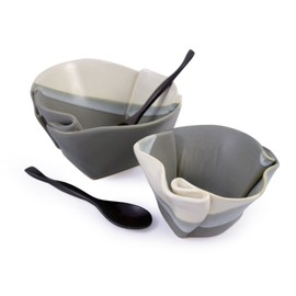 Contemporary Twist Salad and Soup Bowl Set in Grey/White, Handmade Pottery