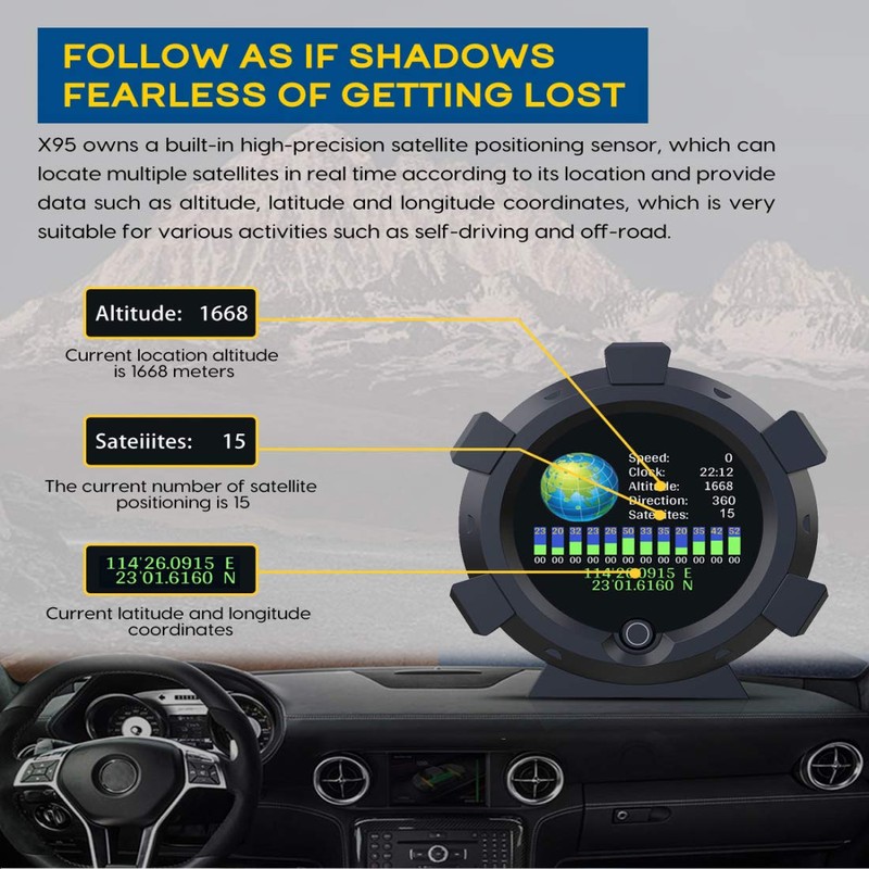 X95 GPS Speedometer MPH Car Inclinometer Level Tilt Gauge Automotive