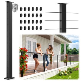 Gyykzz 42" Swageless Black Cable Railing Post, T304 Stainless Steel Level Drilled Line Post for Deck Railing System, Upgraded Black Powder Coated Wire Metal Deck Post for Indoor Outdoor Porch Balcony