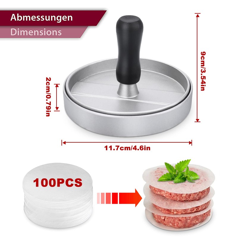 HEPAZ Burger Press with 100 Sheets of Baking Paper, Hamburger