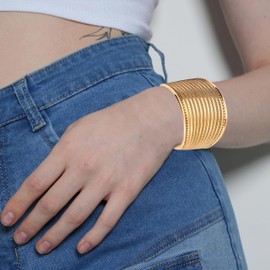 Touchstone NEW Indian Bollywood Desire Brass Base Beautiful Braid Art Thick Wrist Enhancer Designer Jewelry Cuff Bracelet In Gold Tone For Women.