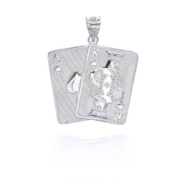 Claddagh Gold Solid .925 Sterling Silver Lucky Ace Spade and King Card of Spades Poker Card Charm Pendant