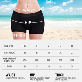 Okdance Period Swimwear for Teen Girls Women 4 Layer Mid Waist Swim Leakproof Strong Flow Traceless Water Activities (Boxer), black