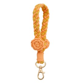 XGALBLA Elegant Rose Flower Macrame Keychain Boho Handmade Wristlet Bracelet Keychain Flower style Wrist Lanyard Handmade Weave Exquisite Holder for Women(Orange and Yellow)