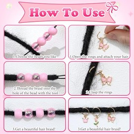 NAISKA - 50 piezas de joyería de cabello rosa para trenza, abalorios, accesorios de abalorio de pelo, accesorios de rasta, trenzas, decoraciones para niños y niñas