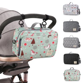 Hooolee Pushchair Organiser, Universal Pram Bag Pram Accessories with Shoulder Strap, Portable Buggy Bag, Large Capacity for Nappies, Toys, Mobile Phones and Other Baby Items, Unicorn