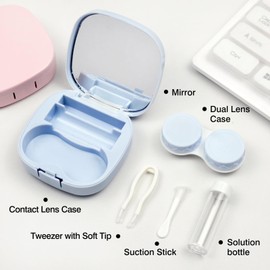 2-Pack Travel Contact Lens Cases – Pink & Blue Colored Kits with Mirror, Solution Bottle, Applicator & Remover Tools
