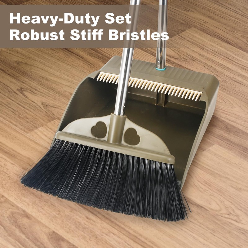 Upgrade Broom with Dustpan Combo Set,48'' Long Handle Stiff Broom