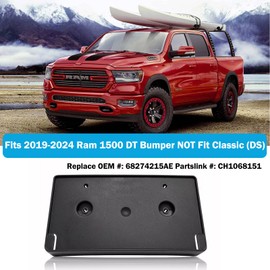 Front License Plate Frame for Dodge Ram 1500 DT 2019 2020 2021 2022 2023 2024 NO Drill Front Bumper License Tag Plate Holder Mounting Bracket Replace # CH1068151 68274215AE