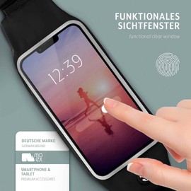 moex Laufgürtel Handy für Realme 13 Pro 5G Lauftasche Jogging Tasche Wasserfest, Slim Running Belt Flexibel mit Sichtfenster, Laufgurt zum Joggen Bauchtasche Sport, Schwarz