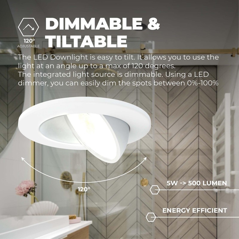 Ledvion LED Downlights, White, 5 W, IP65, CCT, COB, Diameter