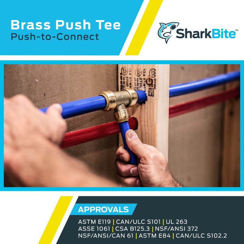 SharkBite 1/2 Inch Tee, Push to Connect Brass Plumbing Fitting,
