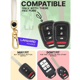 Lucrum Compatible with Honda Key Fob Cover & Leather Keychain - TPU Keyfob Case for Accord Civic CR-V SE LX HR-V (2014-2022) - White and Gold