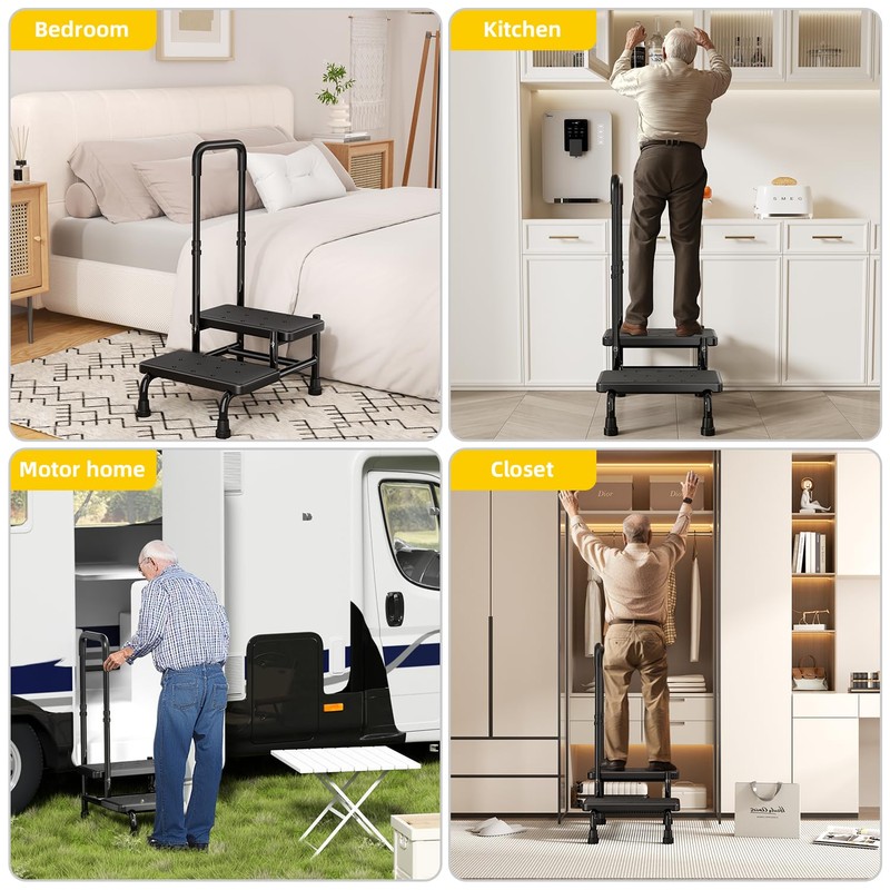 2 Step Stool with Handle for Elderly, Heavy Duty Step