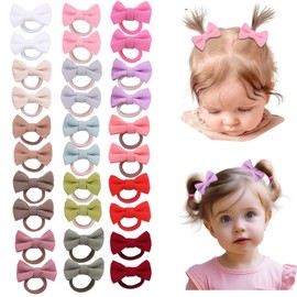 30PCS 2 Inch Baby Girls Hair Ties with Linen Bows,Soft Elastics Ponytail Holders Hair Accessories for Infants Toddlers Baby Girls (Dark color)