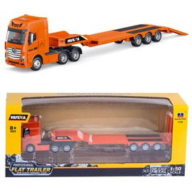 Gemini & Genius Flat Trailer Truck Toy, Heavy Duty Alloy Construction Toys Vehicle, 1:50 Scale Diecast Trailer Truck, Toy Trucks for Kids