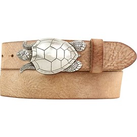 BELTINGER Belt with Turtle Belt Buckle Made of Soft Full Cowhide Leather, 4 cm, Used Look, Press Stud Belt with Turtle Buckle, 40 mm, Vintage Look, Tabac Silver