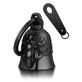 Bandmax Black Motorcycle Guardian Angel Keychain for Bikers & Riders - Stainless Steel, Lucky Safe Drive Bell