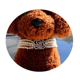 RayMinsino Pet Collar with Four Rows of Pearl dot Diamond Necklace Jewelry Adjustable Rose Flower cat and Dog Decoration Accessories White L