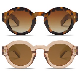 VANLINKER 2 Pack Vintage Round Polarized Sunglasses for Women Men Trendy Shades Retro Circle Sun Glasses VL9743 Tortoise/Transparent Brown