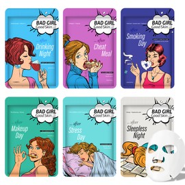 GUOYAOLIFU Face Masks Skincare Set for Bad Girl,Moisturizing Collagen Facial Masks for Women Home Spa,Hydrating Hyaluronic Acid Face Mask for All Skin Types,Deep Cleaning,Oil Contral(6Pack)