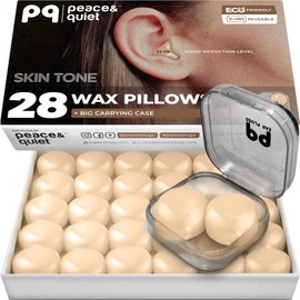 Peace&Quiet PQ Sleeping Ear Plugs Silicone - 28 Wax Moldable EarPlugs for Sleeping Noise Cancelling for Swimming, Sound Blocking Level 32 Db, (30 Silicone Earplugs), Color: Skin Tone