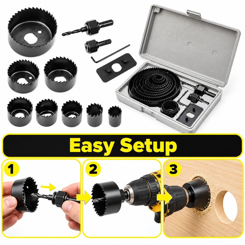 11/16-Piece Woodworking Hole Saw Set – Carbon Steel Hole Cutter