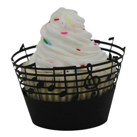 50Pcs Music Notes Cupcake Topper Wrappers,Cupcake Papper Wrapper,Musical Notes Musical Symbols Hollow Out Wedding Birthday Party Decoration Supplies(black)