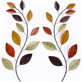 Adeco 37.5 inch Modern Metal Leaf Wall Decor For Living Room Set of 2, Large Metal Wall Art Sculptures For Bedroom, Hallway, Dinning Room