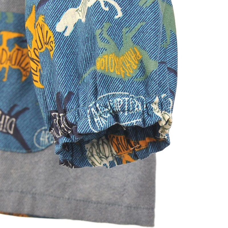 Kusuguru Japan KSM204-01 Dinosaur Pattern Kids Smock Blue 39.4 inches