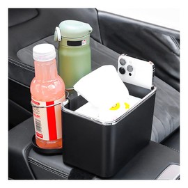 JNNJ Car Armrest Storage Box, Car Tissue Organiser with Water Cup Holders, Multifunctional Car Console Storage Holder, Universal Foldable Auto Console Organizer for Wallet Phone Keys Drink(Black)