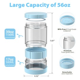 Glass Pickle Jar with Strainer Flip, 56oz Airtight Pickle Container, Leak-proof Juice Separator Pickle Flip Jar with Sealing Silicone Ring for Olive, Sliced Pickle and Jalapeno, Dishwasher Safe