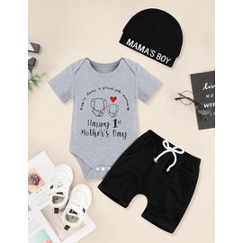 Conjunto de ropa para el día de la madre con pantalones cortos, para el día de la madre, 2 piezas, Gris-oscuro, 9-12 meses