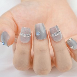 Sethaxy Handmade Nail Tip, Short Ballerina Tip, Butterfly, Press On Nail, 3D Relief, Plain, Rhinestones, False Nails, Star Pattern, 3D Nails, Cute, Fashion, Fake Nails, Stylish, For Small Nails,