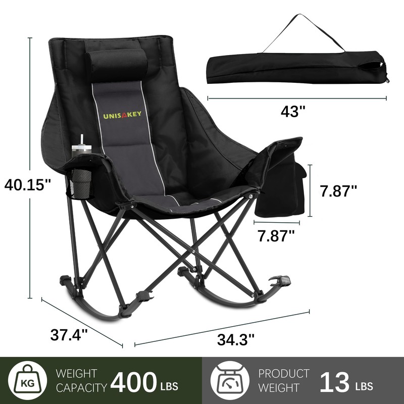 Unisakey Oversized Rocking Camping Chair with Headrest & Cup Holder
