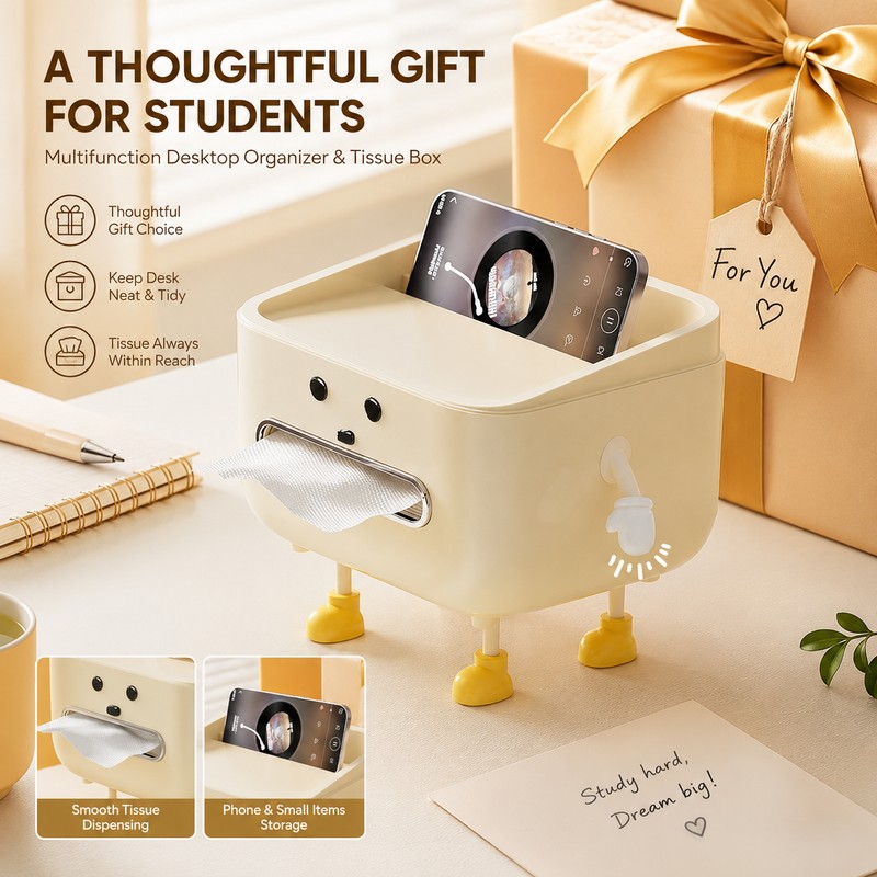 Desktop Organizer with Tissue Storage for School & Home –