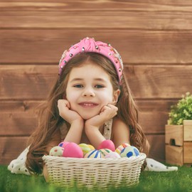 NVENF Easter Headband for Women Beaded Easter Rabbit Bunny Headband White Pink Crystal Pearl Knotted Headband Happy Easter Hair Accessories Spring Holiday Headwear Outfits Gifts (Bunny B - Pink)