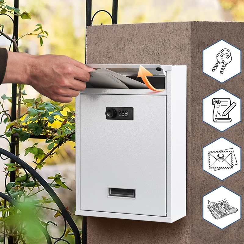 KYODOLED Locking Wall Mount Mailbox, Mail Boxes with Combination Lock