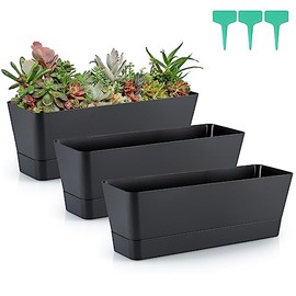 Skelang - Maceta Rectangular de 3 Piezas, Caja para macetas de Flores de 12 Pulgadas, contenedor para alféizar de la Ventana para suculentas, Hierbas, Verduras (Negro)