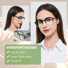 WEMOOTANTS Square Reading Glasses For Women Retro Light weight Readers 1.00 1.25 1.50 1.75 2.00 2.25 2.50 2.75 3.00 3.50 4.00 5.00 6.00 (Black/Clear 2.0)